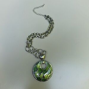Lia Sophia Green Enamel Silver Tone Round Pendant with Chain